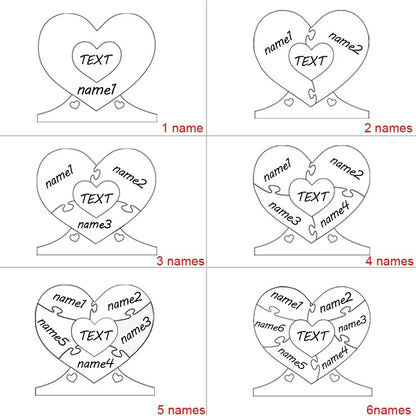 Personalised Wooden Heart Family Unity Puzzle Plaque with 1-6 Names Mother's Day Thanksgiving Day Home Decor for Family