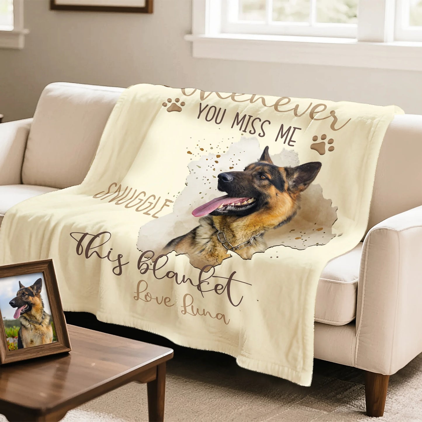 Personalised Whenever You Miss Me Snuggle This Pet Photo Soft Blanket with Name Sympathy Memorial Birthday Gift for Pet Owners Lovers