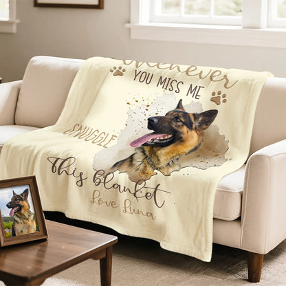 Personalised Whenever You Miss Me Snuggle This Pet Photo Soft Blanket with Name Sympathy Memorial Birthday Gift for Pet Owners Lovers