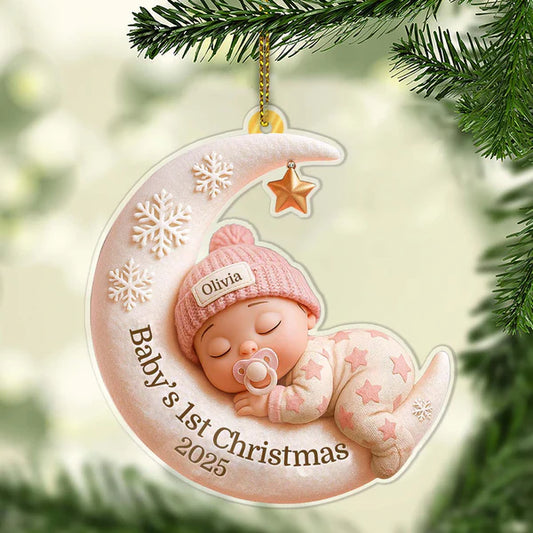 Personalized Baby’s First Christmas Acrylic Ornament, Custom Newborn Keepsake Gift, Baby 1st Christmas Ornament