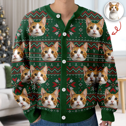 Custom Cat Photo Ugly Cardigan For Cat Lovers
