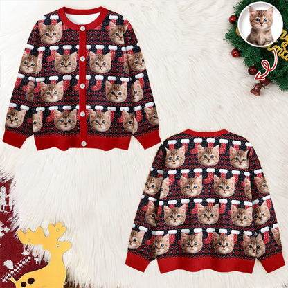 Custom Cat Photo Ugly Cardigan For Cat Lovers