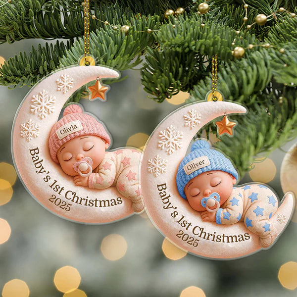 Personalized Baby’s First Christmas Acrylic Ornament, Custom Newborn Keepsake Gift, Baby 1st Christmas Ornament