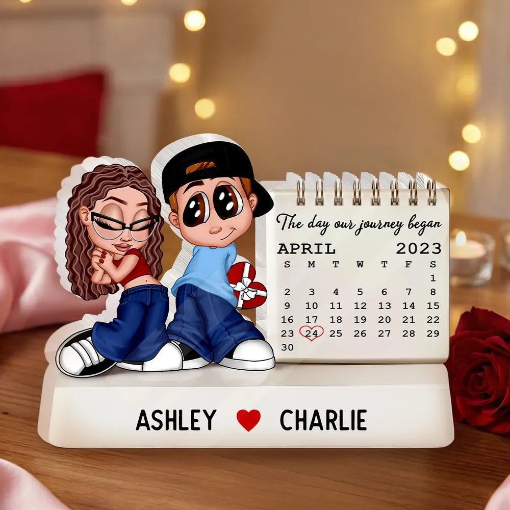 Y2K Couple The Day Our Story Began Couple Anniversary Calendar - Personalized Acrylic Block Plaque