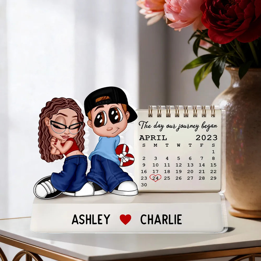 Y2K Couple The Day Our Story Began Couple Anniversary Calendar - Personalized Acrylic Block Plaque