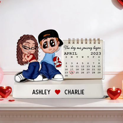 Y2K Couple The Day Our Story Began Couple Anniversary Calendar - Personalized Acrylic Block Plaque