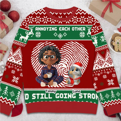 The man and his cat Annoying each other and still going strong - Personalized Christmas Ugly Sweater