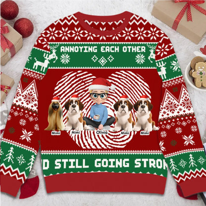 The girl and her dog Annoying each other and still going strong - Personalized Christmas Ugly Sweater
