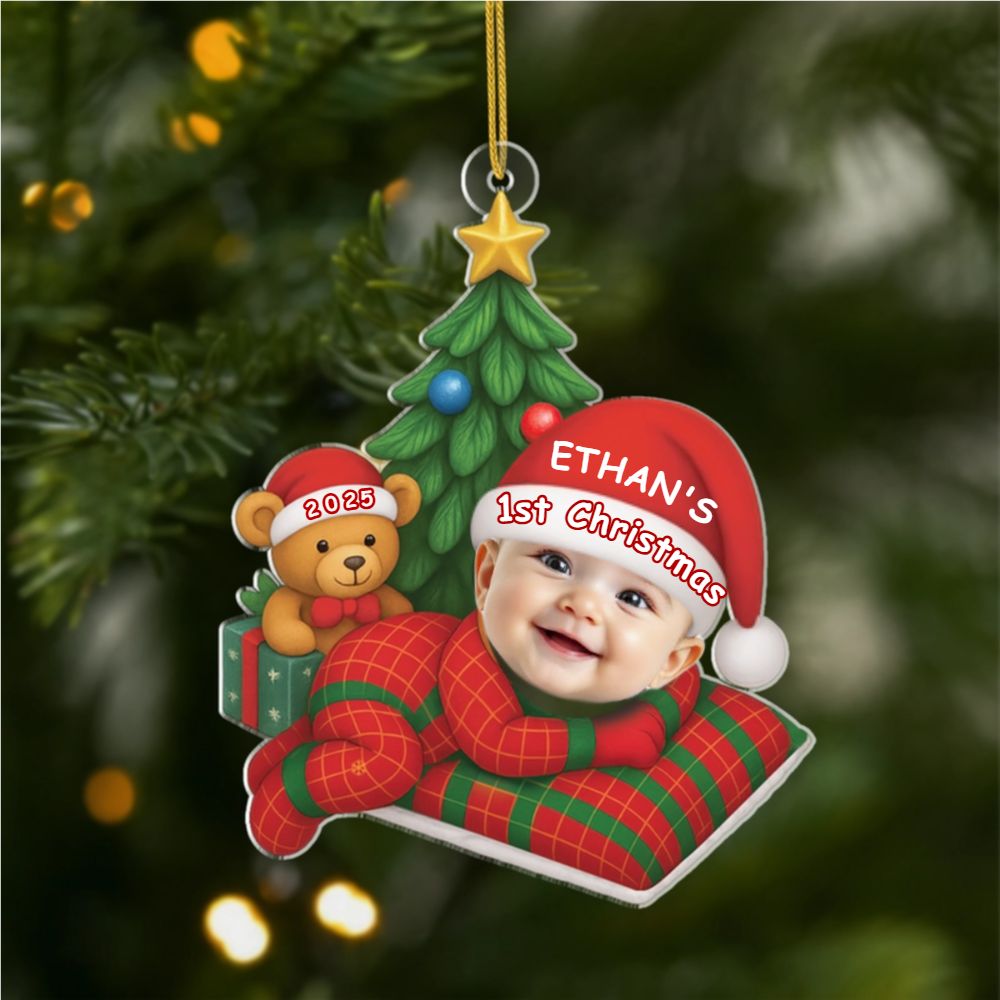 [3D Printing Effect] Personalised Acrylic Baby First Christmas Ornament with Photo