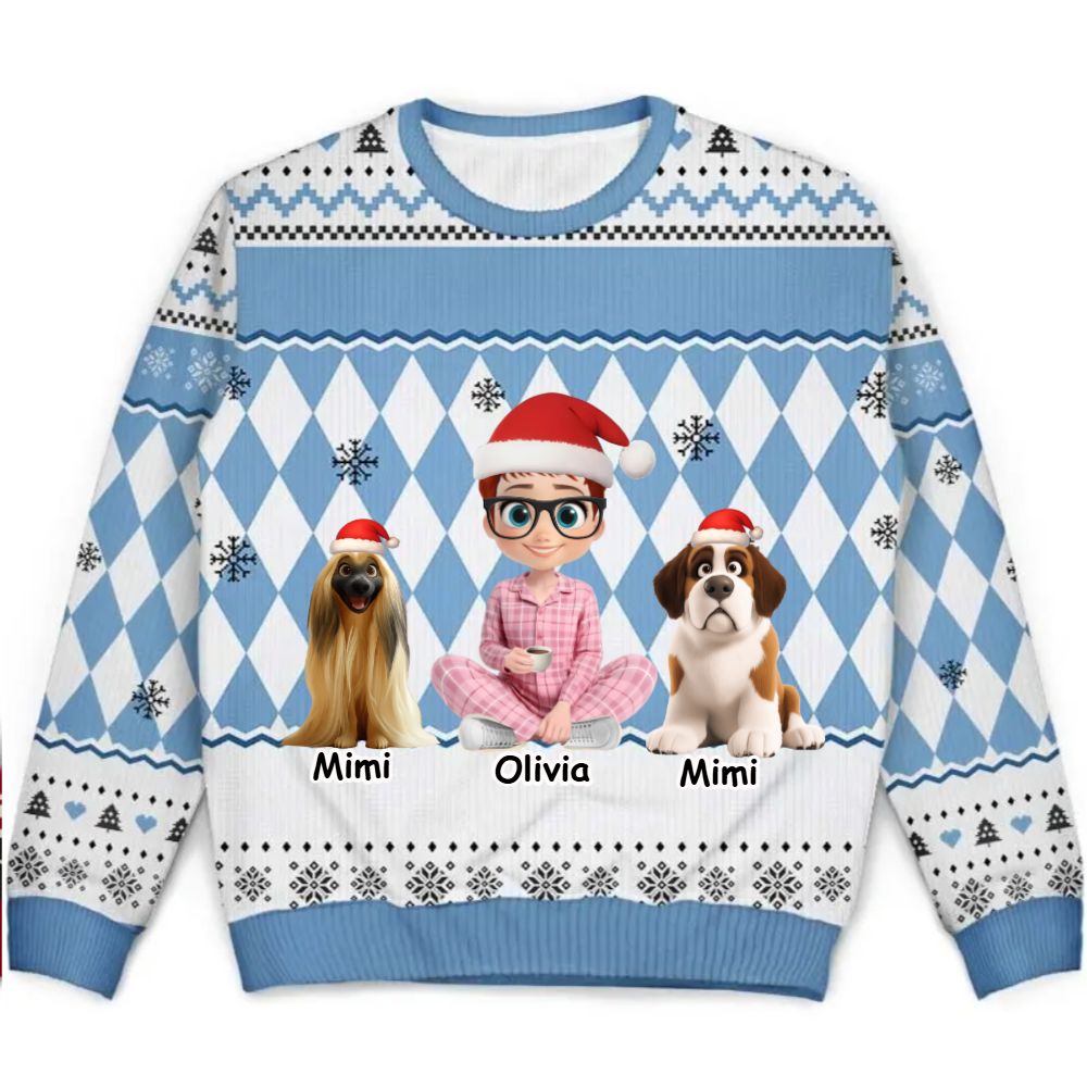 The girl and her dog  - Personalized Christmas Ugly Sweater [ VERSION 5]