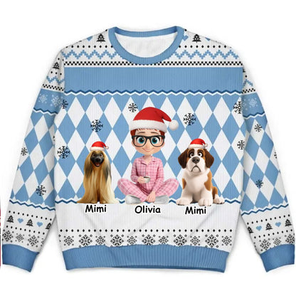 The girl and her dog  - Personalized Christmas Ugly Sweater [ VERSION 5]