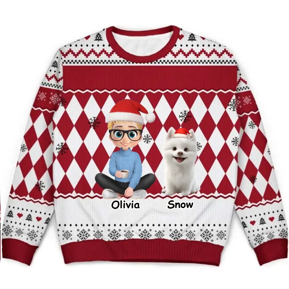 The girl and her dog  - Personalized Christmas Ugly Sweater [ VERSION 4]