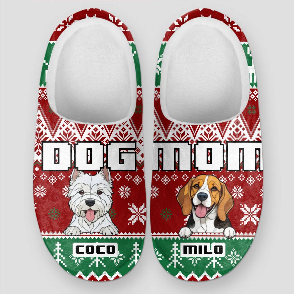 Dog Mom Christmas Slippers – Personalized with Your Dogs