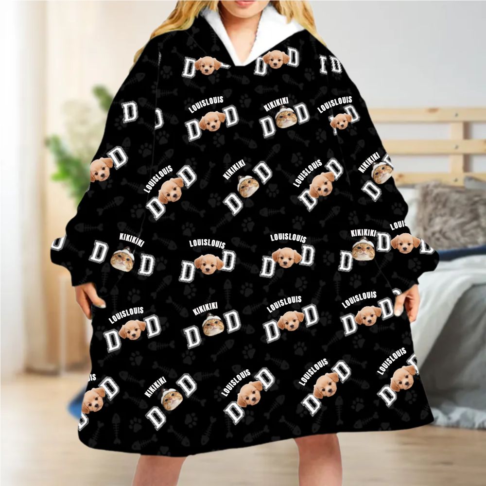 Custom Photo Cat Dad Cat Mom - Dog Dad Dog Mom Hoodie Blanket
