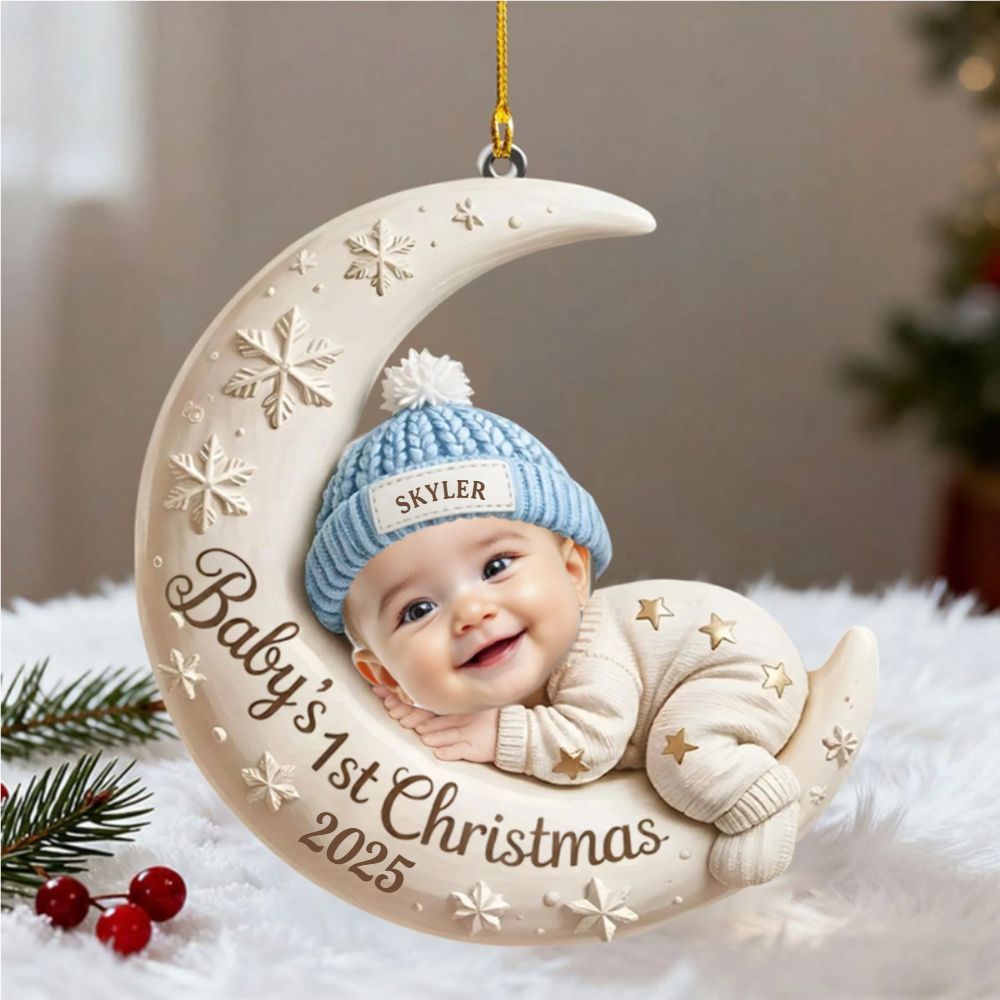 Personalized Baby’s First Christmas Ornament, Moon Acrylic Keepsake