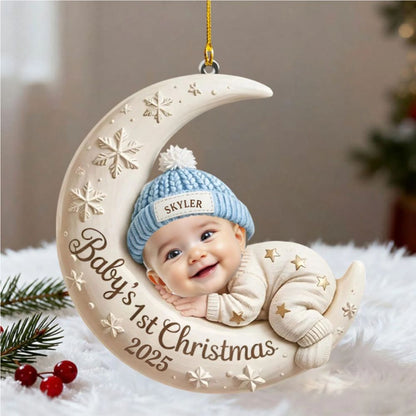 Personalized Baby’s First Christmas Ornament, Moon Acrylic Keepsake
