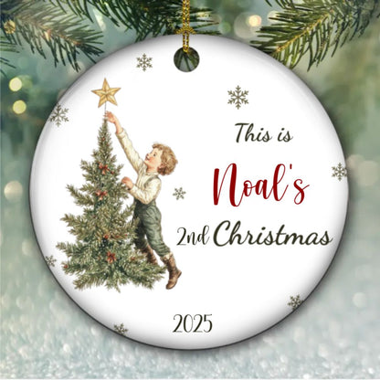 Vintage Style Baby’s Christmas Ceramic Ornament – Personalized Name|3"