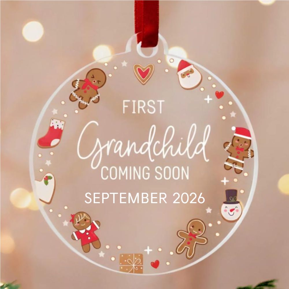 First Grandchild Christmas Ornament, Baby Announcement Ornament Pregnancy Reveal Grandparents Grandma Grandpa Grandbaby Coming Soon