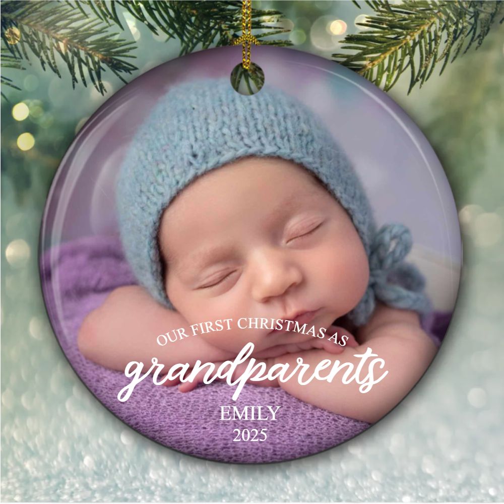 First Christmas As Grandparents Ornament, Custom Baby Photo Ornament, Baby Announcement Xmas Bauble, New Grandma and Grandpa Keepsake