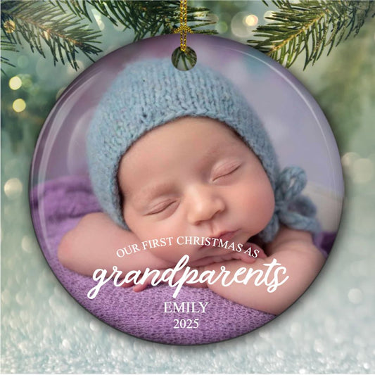 First Christmas As Grandparents Ornament, Custom Baby Photo Ornament, Baby Announcement Xmas Bauble, New Grandma and Grandpa Keepsake