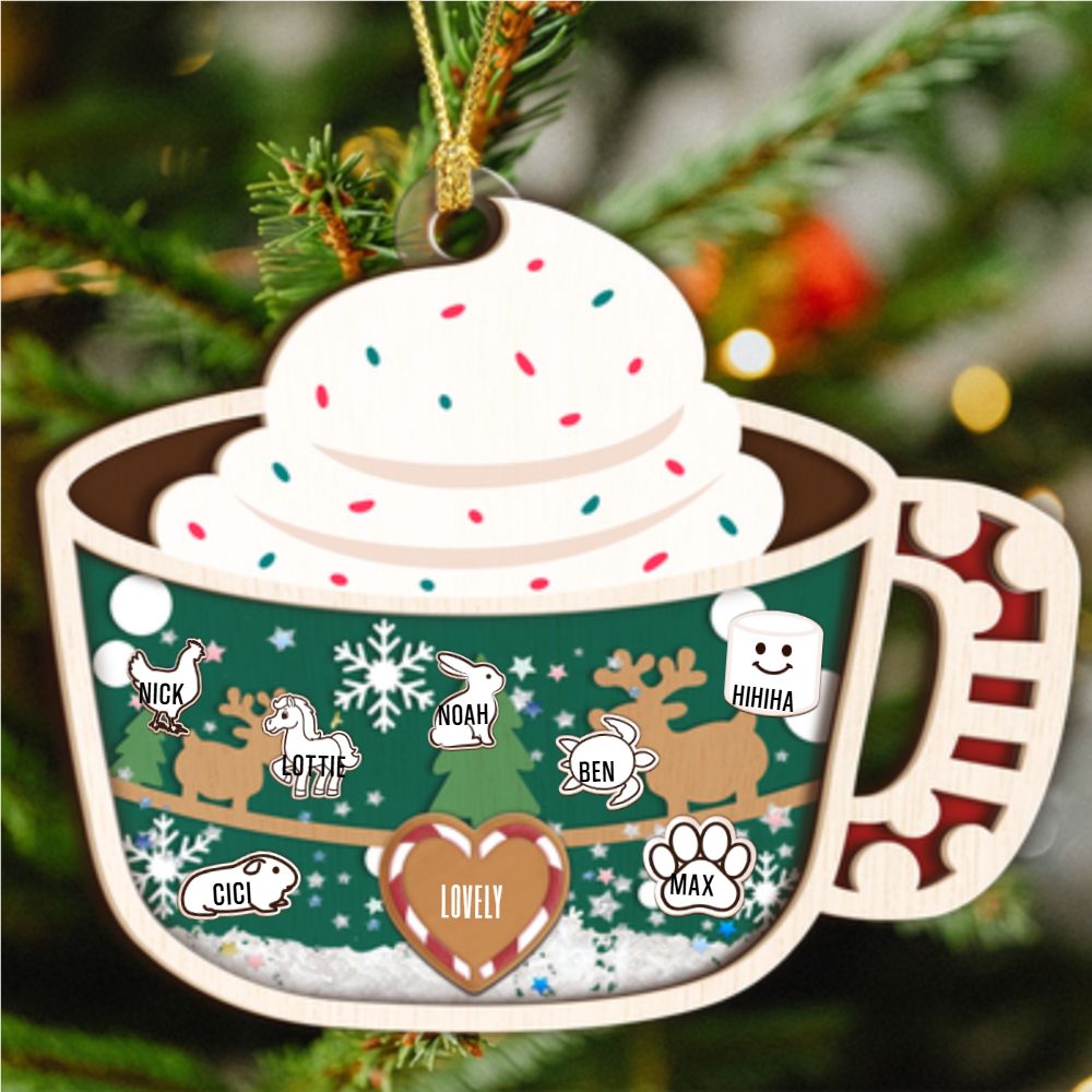 Custom 4D Shaker Marshmallow Hot Chocolate Ornament for Pet-Loving Families, Perfect for Christmas