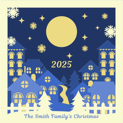 3D Layered Papercut Christmas Town Framed Picture – Personalized Holiday Décor Design for Christmas Gifts