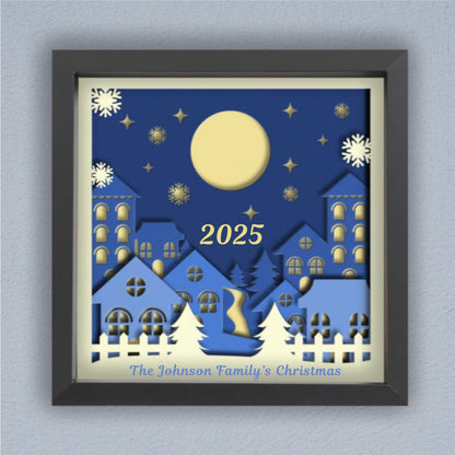 3D Layered Papercut Christmas Town Framed Picture – Personalized Holiday Décor Design for Christmas Gifts