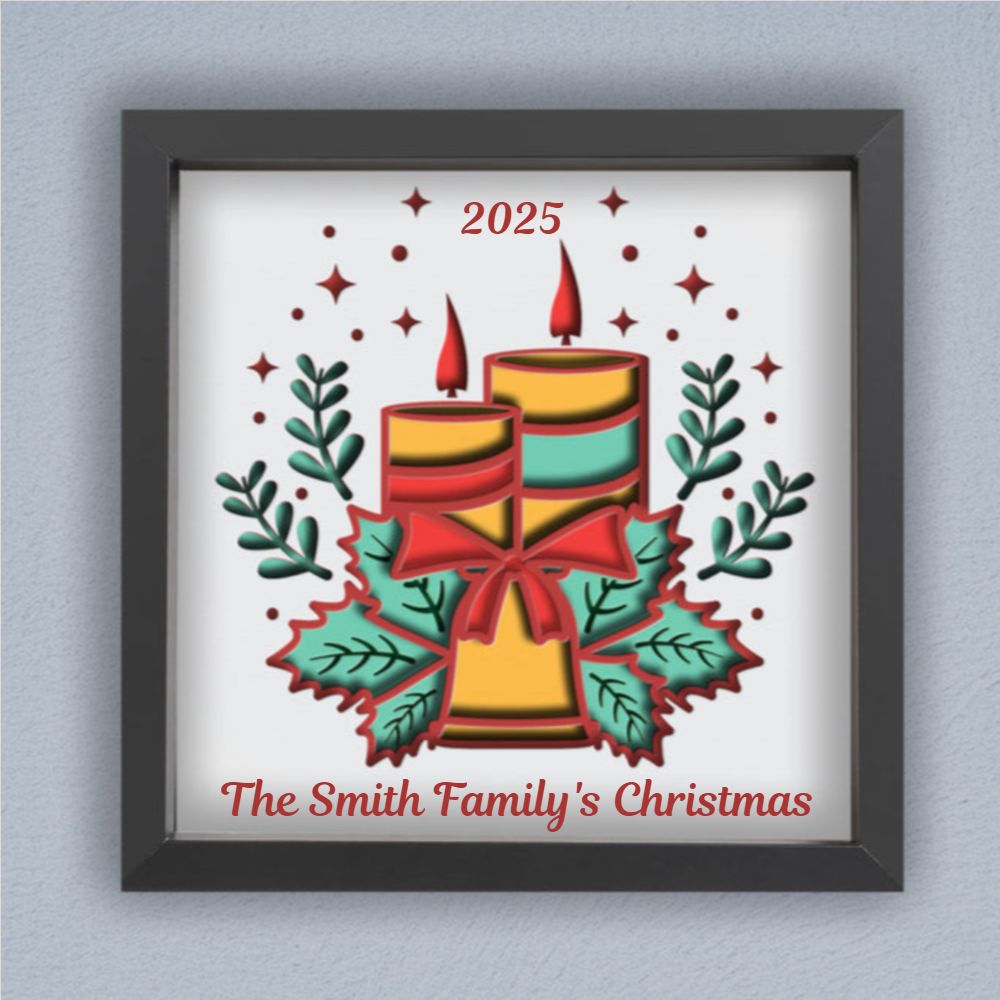 3D Layered Papercut Christmas Candle Framed Picture - Perfect Holiday Home Décor & Family Gift