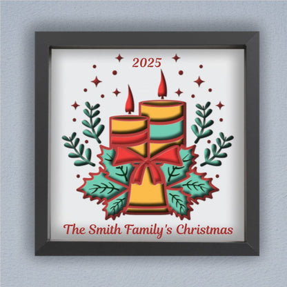 3D Layered Papercut Christmas Candle Framed Picture - Perfect Holiday Home Décor & Family Gift