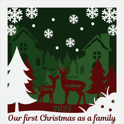 3D Layered Deer and Winter Forest Papercut Framed Picture - Perfect Christmas Home Décor & Family Gift