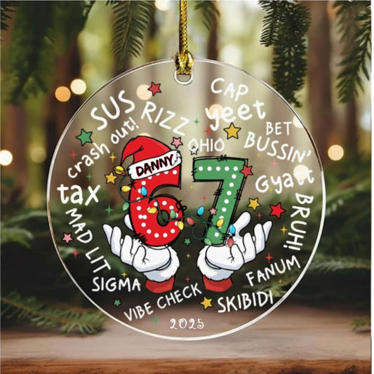 Personalized Funny Kids 6 7 Christmas Ornament – Custom Six Seven Meme Holiday Decoration, Cute Gen Alpha Christmas Tree Ornament, Trendy Personalized Gift for Kids & Families