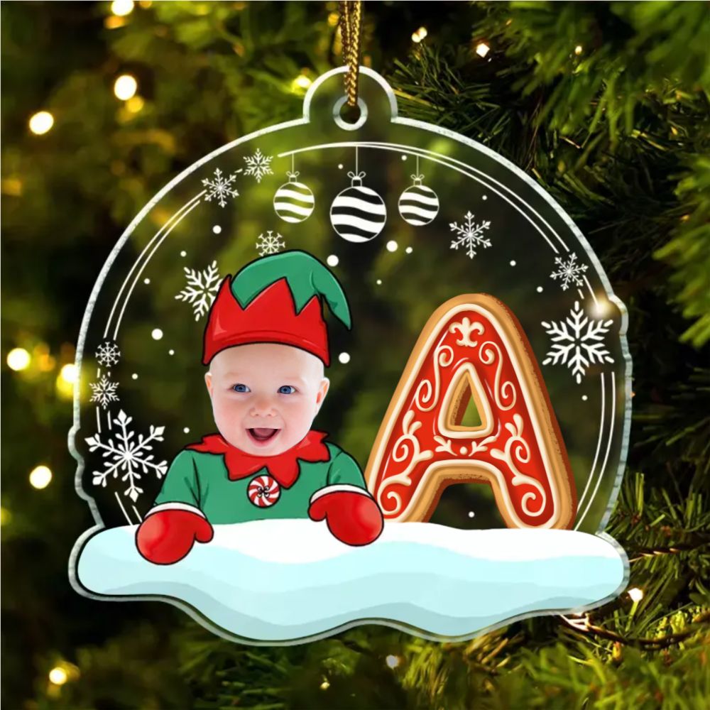 Custom Photo Christmas Gingerbread Letter Snowman - Personalized Custom Shaped Acrylic Ornament