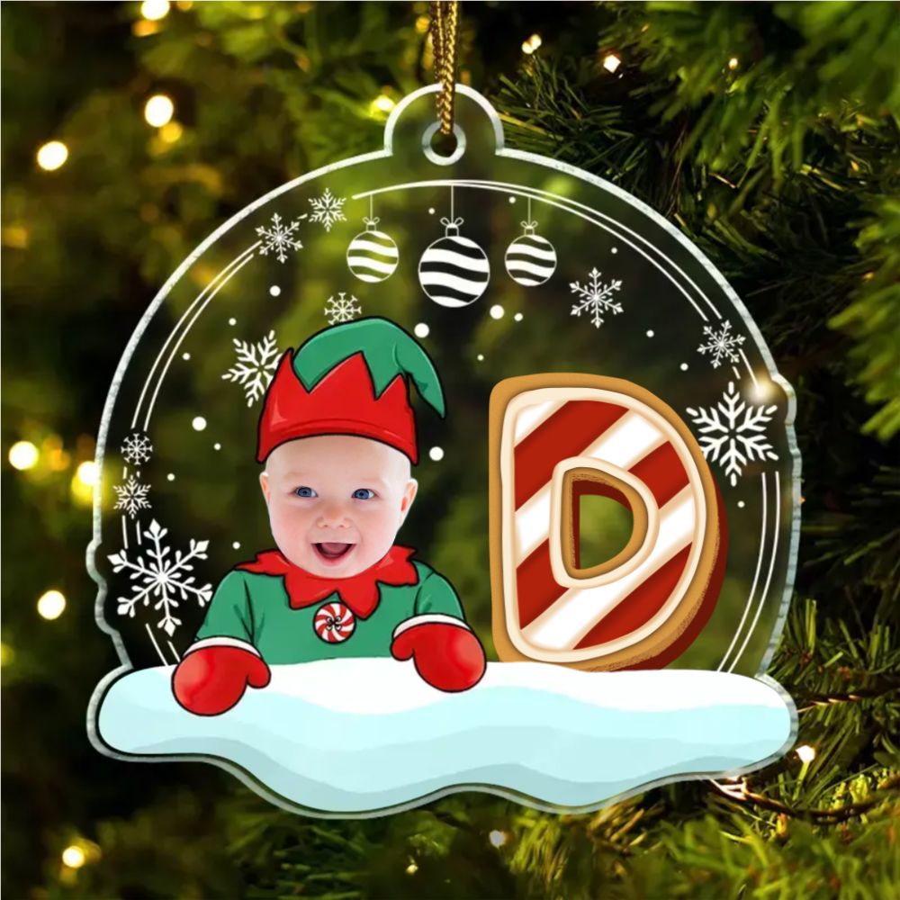 Custom Photo Christmas Gingerbread Letter Snowman - Personalized Custom Shaped Acrylic Ornament