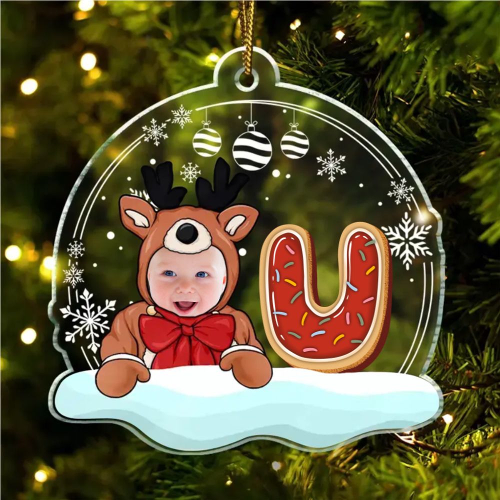 Custom Photo Christmas Gingerbread Letter Snowman - Personalized Custom Shaped Acrylic Ornament