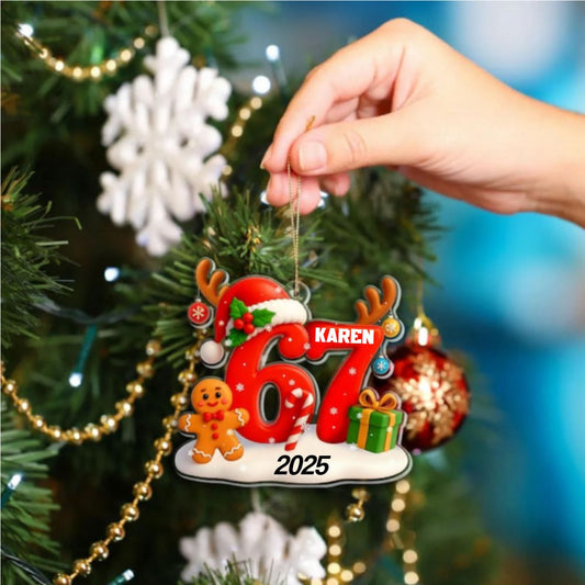 Custom Six Seven Meme Christmas Ornament – Hilarious 6 7 Teen Slang Acrylic Keepsake, Personalized Holiday Decor for Teenagers, Trendy 67 Meme Gift for Friends & Family