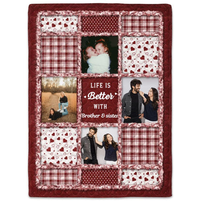 Custom Photo “Sisters & Brothers Will Always Be Connected By Heart” – Personalized Fleece & Sherpa Blanket