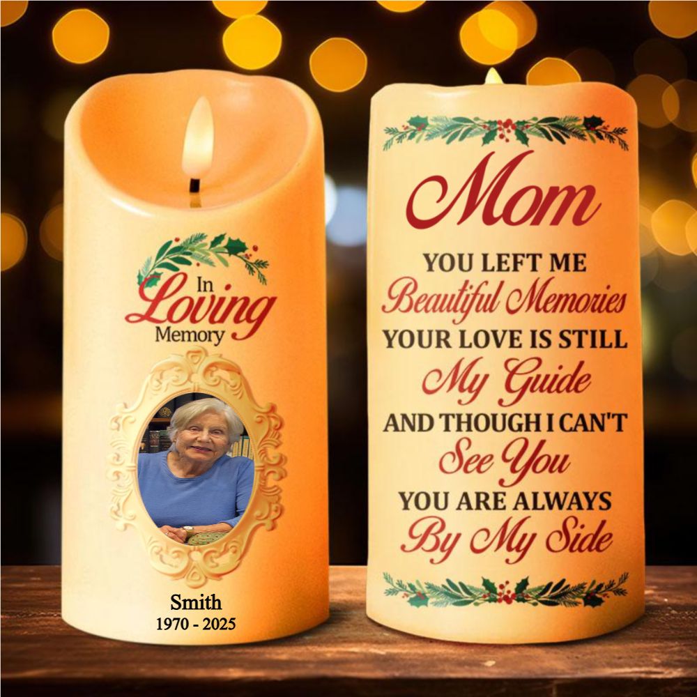 In Loving Memory LED Candle – Custom Photo Always By My Side Memorial Keepsake