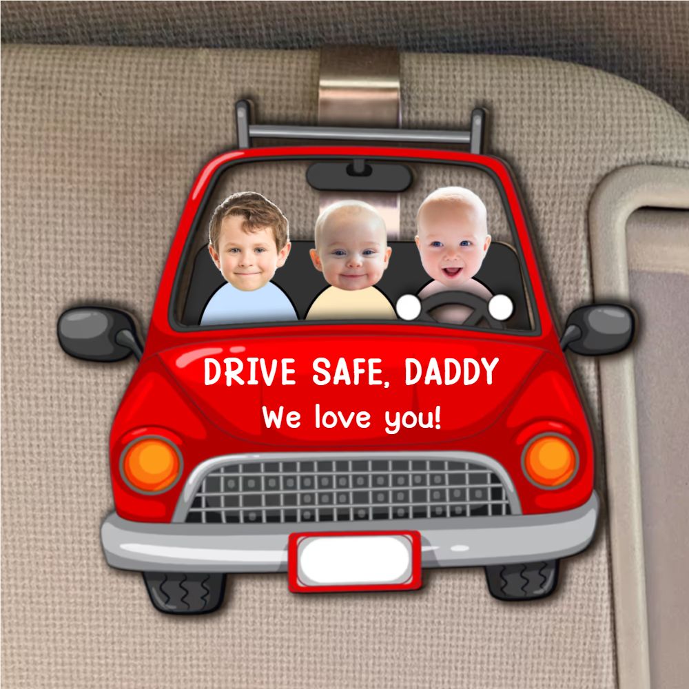 Custom Babies Face Drive Safe Daddy Wooden Car Visor Clip - Personalized Adorable Gift for Dad, Husband