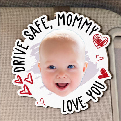 Drive Safe, Daddy Fun Kid Faces Gift for Dad, Mom, Grandparents - Personalized Wooden Photo Car Visor Clip