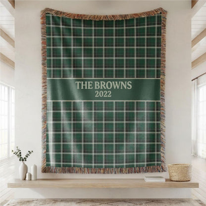 Green Plaid Custom Name & Year Blanket for Couple/Family – Personalized Wedding & Anniversary Gift
