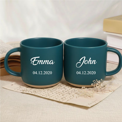 Custom Name And Date Ceramic Couple Cups – Romantic Gift for Wedding, Anniversaries