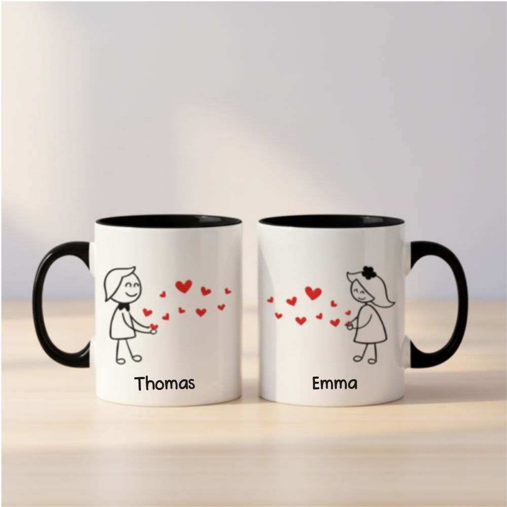Custom Name Couple Stick Figure Mugs – Personalized Romantic Gift for Couples