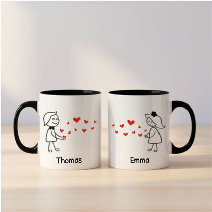Custom Name Couple Stick Figure Mugs – Personalized Romantic Gift for Couples