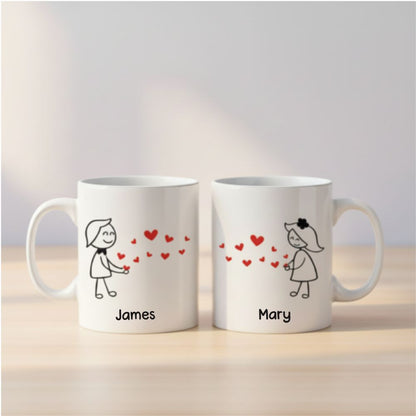 Custom Name Couple Stick Figure Mugs – Personalized Romantic Gift for Couples