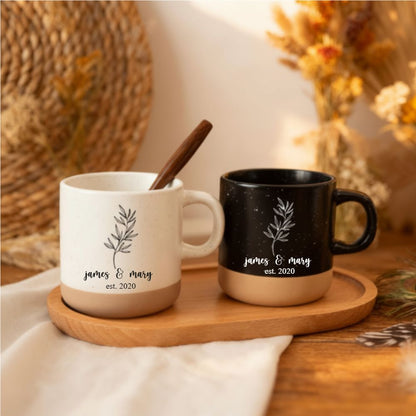 Elegant Personalized Mug with Name & Date for Couples - Custom Romantic Gift