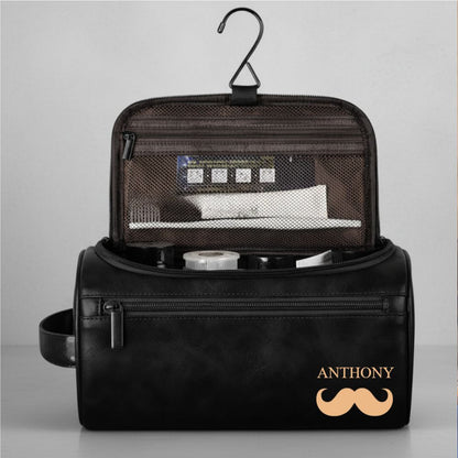 Laser Engraved Personalized Classic Initial Leather Toiletry Bag - Perfect Gift for Dad or Husband