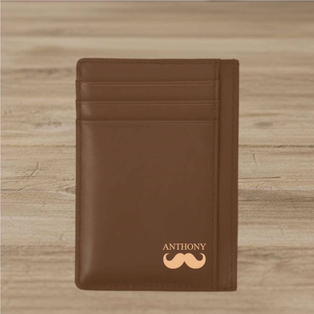 Laser Engraved Personalized Gentleman Name Logo Leather Card Holder - Premium Gift for Dad, Husband