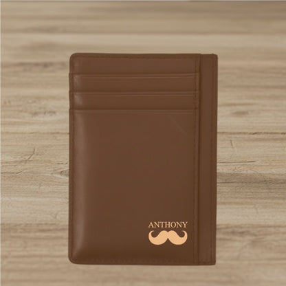 Laser Engraved Personalized Gentleman Name Logo Leather Card Holder - Premium Gift for Dad, Husband