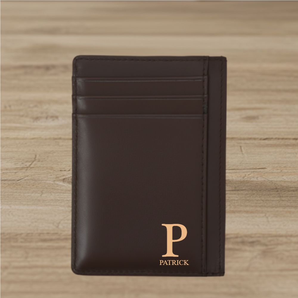 Laser Engraved Personalized Initial And Name Leather Card Holder - Classic Gift for Man
