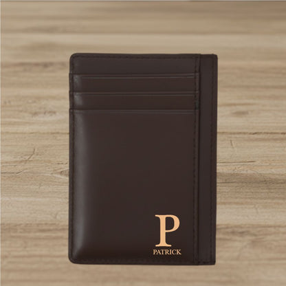 Laser Engraved Personalized Initial And Name Leather Card Holder - Classic Gift for Man